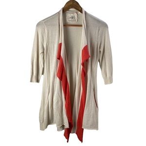 Angel of the North Cream Red Waterfall Cardigan Cotton Alpaca Cashmere S
